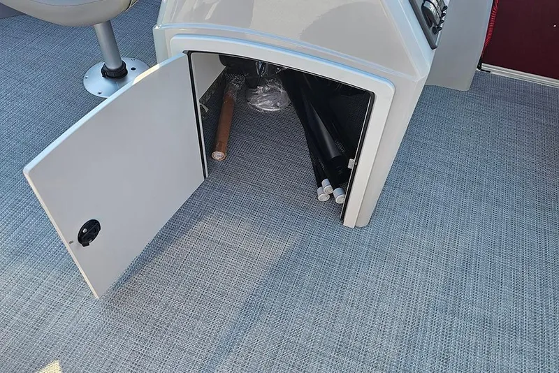 Slide: The Image of 2026 Bentley Pontoons 200 Fish CWT interior with seating and storage. - 24