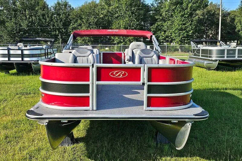 Slide: The Image of 2026 Bentley Pontoons 200 Fish CWT in vibrant red on grassy field. - 4