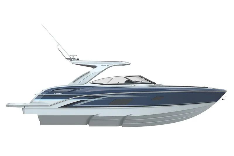 Slide: The Image of Manufacturer Provided Image: 2026 Formula 360 Crossover Bowrider I/O, sleek blue and white design, side view. - 16