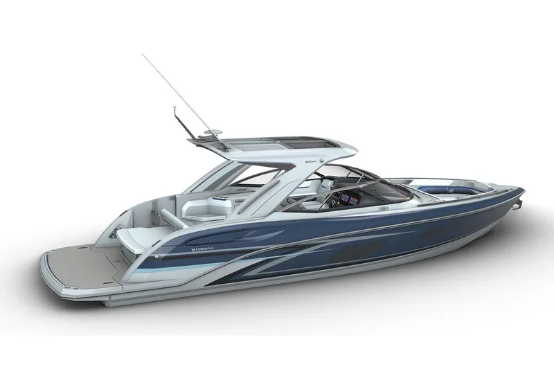 Slide: The Image of Manufacturer Provided Image: 2026 Formula 360 Crossover Bowrider I/O, sleek design, luxury boat, side view. - 18