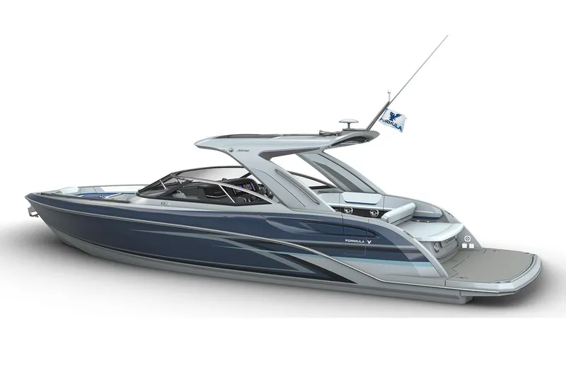 Slide: The Image of Manufacturer Provided Image: 2026 Formula 360 Crossover Bowrider I/O, sleek design, luxury boat, side view. - 19