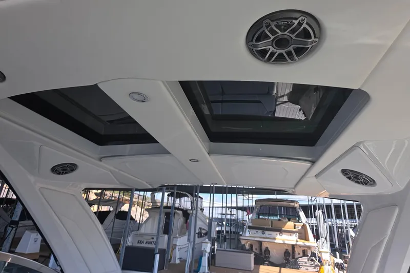 Slide: The Image of Interior view of 2026 Formula 360 Crossover Bowrider I/O with skylights and speakers. - 40