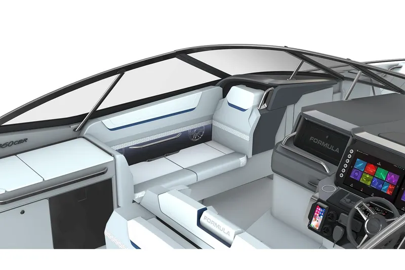 Slide: The Image of Manufacturer Provided Image: 2026 Formula 360 Crossover Bowrider I/O interior with modern dashboard and seating. - 5