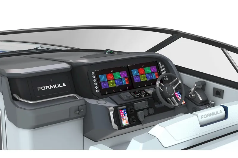 Slide: The Image of Manufacturer Provided Image: 2026 Formula 360 Crossover Bowrider I/O dashboard with dual screens and modern controls. - 6