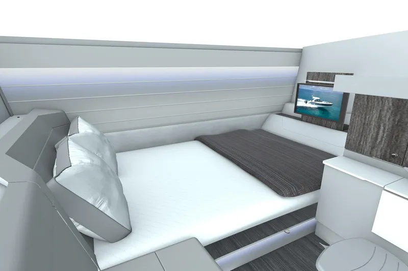 Slide: The Image of Manufacturer Provided Image: Interior of 2026 Formula 360 Crossover Bowrider I/O, featuring a cozy bed and modern design. - 8