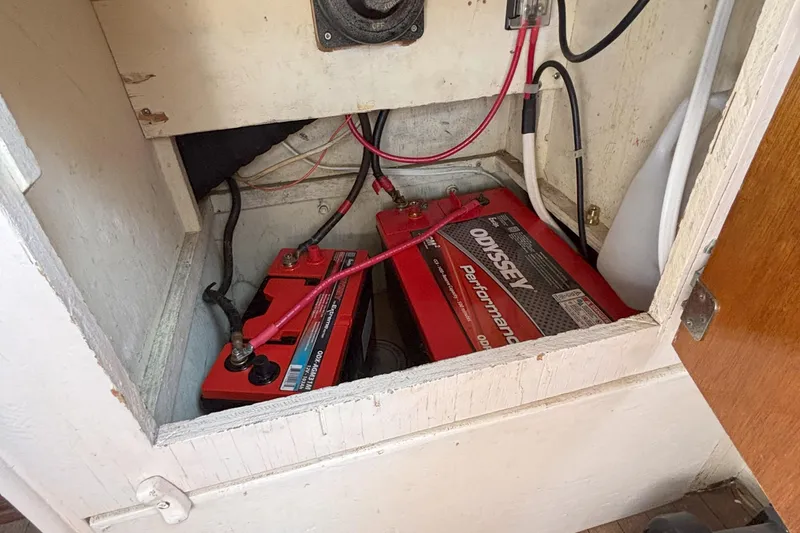 Slide: The Image of Battery compartment of 1985 Rosborough RF-35 Atlantic Trawler with Odyssey performance batteries. - 19