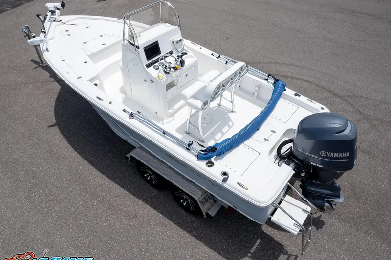 Slide: The Image of 2015 Sea Hunt BX 20 BR boat with Yamaha outboard motor on trailer. - 14