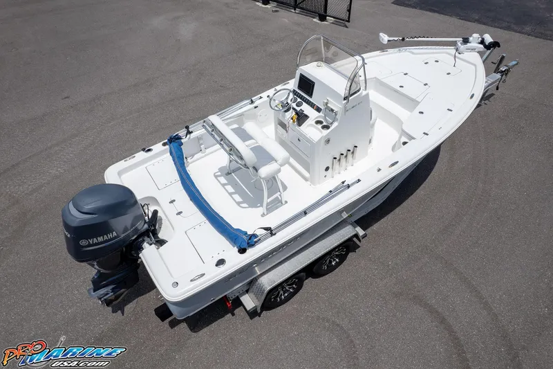 Slide: The Image of 2015 Sea Hunt BX 20 BR boat with Yamaha engine on trailer, aerial view. - 24