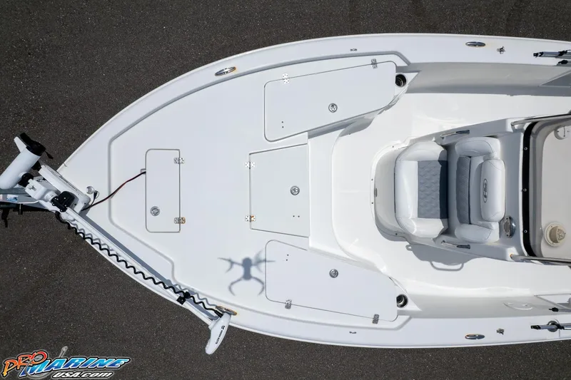 Slide: The Image of 2015 Sea Hunt BX 20 BR boat, aerial view, showcasing deck layout and seating. - 36