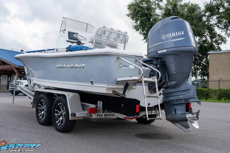 Slide: The Image of 2015 Sea Hunt BX 20 BR boat on trailer with Yamaha outboard motor. - 4