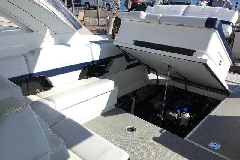 Slide: The Image of Manufacturer Provided Image: 2026 Formula 380 Super Sport Crossover OB interior with open engine compartment. - 17