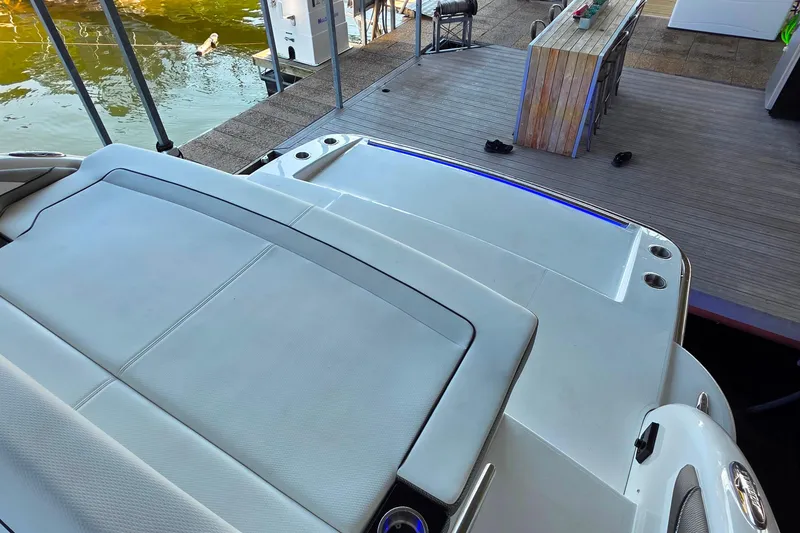 Slide: The Image of 2026 Formula 350 Crossover Bowrider I/O cabin with cozy seating and modern interior design. - 26