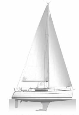 Slide: The Image of 2011 Jeanneau Sun Odyssey 33i sailboat, side view illustration with sails up. - 14