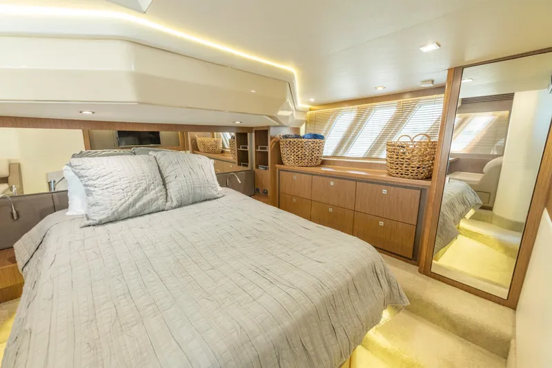 Slide: The Image of Luxurious bedroom interior of 2017 Sea Ray Fly 510 yacht with modern design elements. - 49