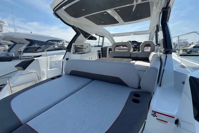 Slide: The Image of 2026 Beneteau Gran Turismo 41 yacht interior with luxurious seating and modern design. - 22