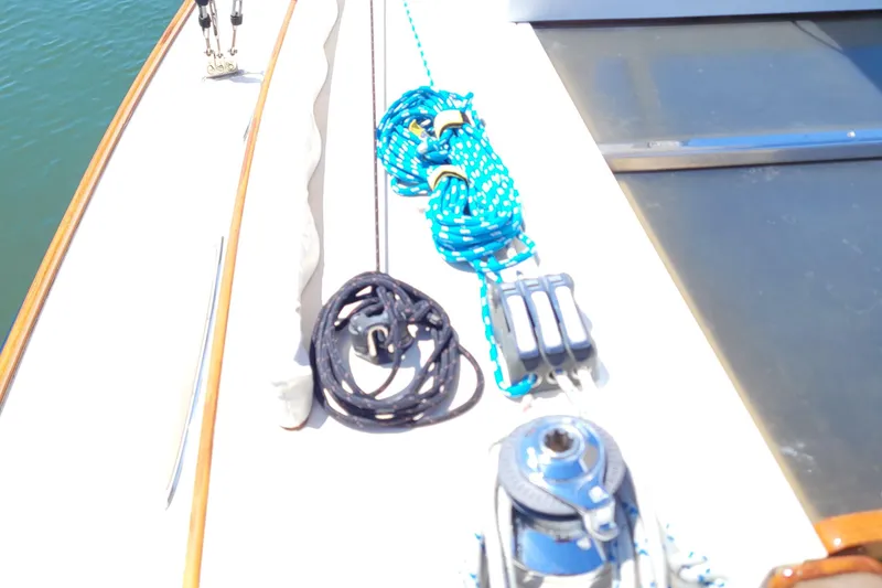 Slide: The Image of Deck of 2004 Alerion Express 28 sailboat with ropes and winch. - 11