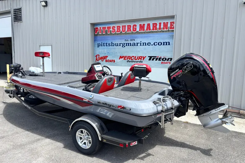 Slide: The Image of 2026 Ranger Z185 boat at Pittsburg Marine dealership with Mercury Pro XS engine. - 17