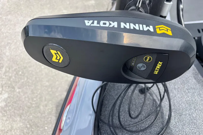 Slide: The Image of Minn Kota Ultrex motor on 2026 Ranger Z185 boat, featuring advanced pairing technology. - 2