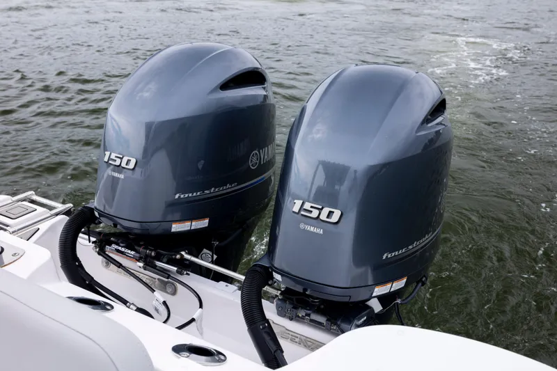 Slide: The Image of Twin Yamaha 150 outboard engines on 2023 Sea Fox 268 Commander boat. - 25