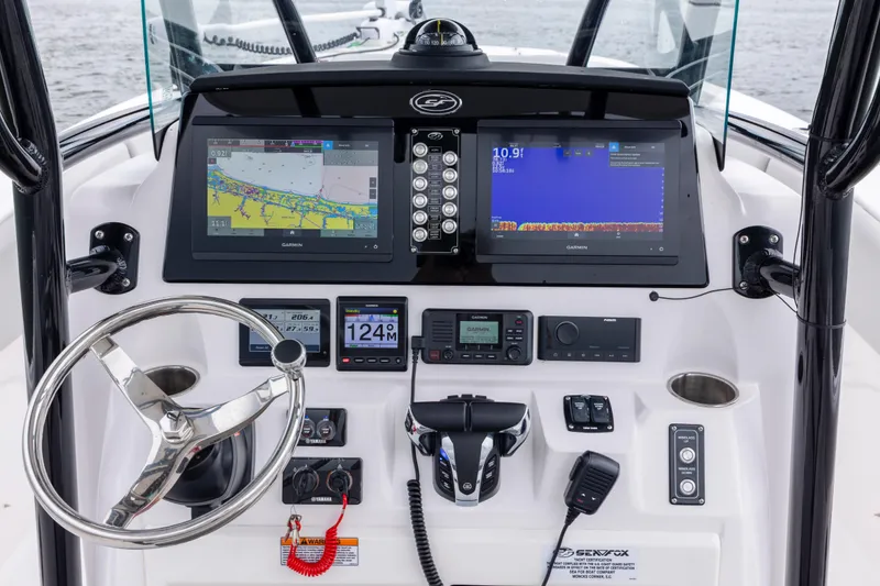Slide: The Image of 2023 Sea Fox 268 Commander helm with advanced navigation and control systems. - 8