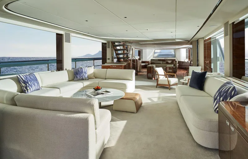 Slide: The Image of Luxurious interior of 2025 Princess X95 yacht with elegant seating and ocean views. - 24