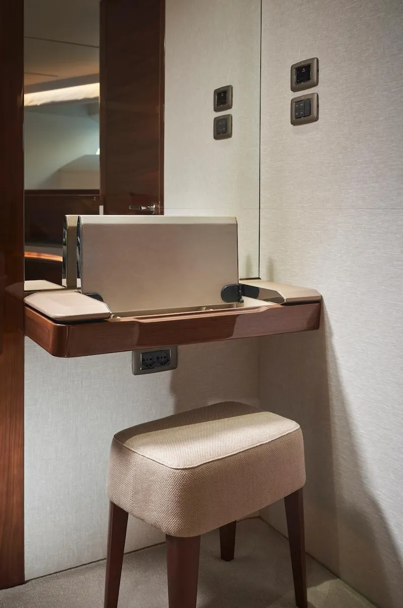 Slide: The Image of Luxurious vanity area on 2025 Princess X95 yacht with modern design. - 38
