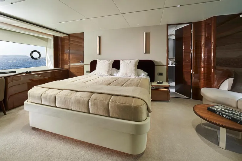 Slide: The Image of Luxurious bedroom interior of 2025 Princess X95 yacht with modern design and ocean view. - 42
