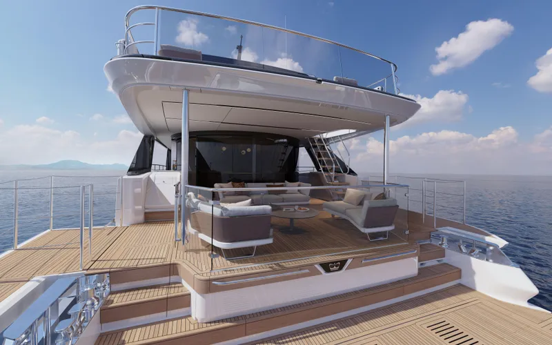 Slide: The Image of Luxury Princess X90 yacht deck with modern seating, ocean view, 2025 model. - 8
