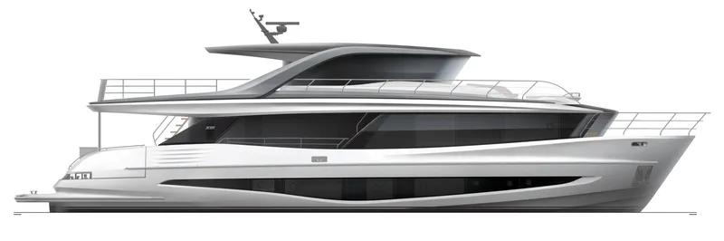 Slide: The Image of 2025 Princess X90 luxury yacht, sleek design, side view. - 9
