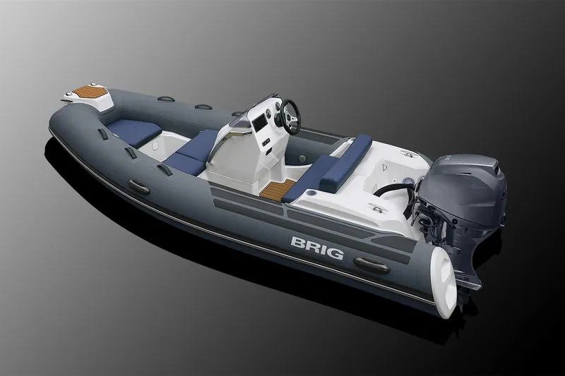 The Image of 2026 Brig Eagle 4 inflatable boat on a lake with a Mercury engine. - 0