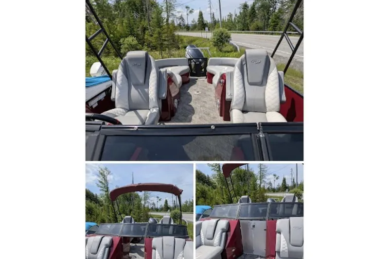 Slide: The Image of 2019 Manitou Legacy 25 RFXW pontoon boat with luxurious seating and sleek design. - 18