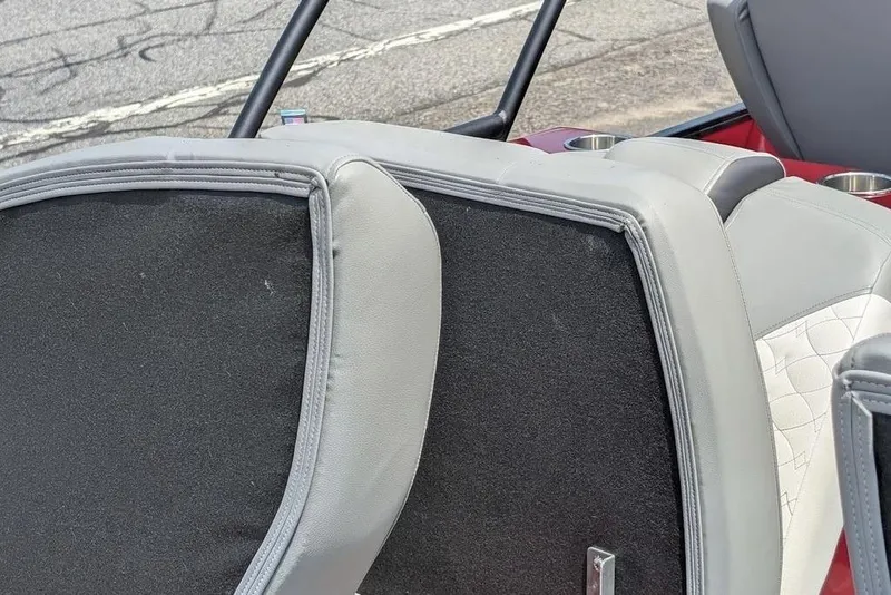 Slide: The Image of 2019 Manitou Legacy 25 RFXW boat seats with gray and black upholstery. - 24