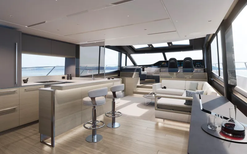 Slide: The Image of Luxurious interior of 2025 Princess S80 yacht with modern design and ocean views. - 17