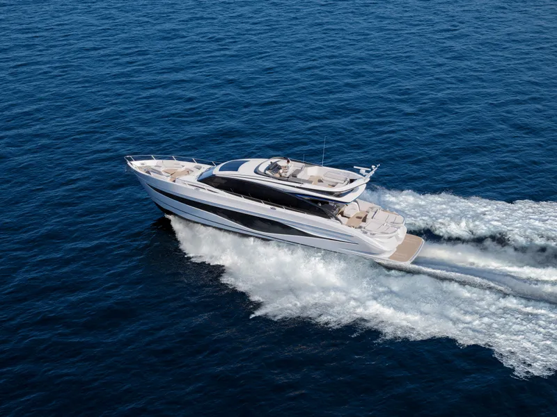 Slide: The Image of Luxury Princess S80 yacht cruising on open sea, 2025 model. - 2