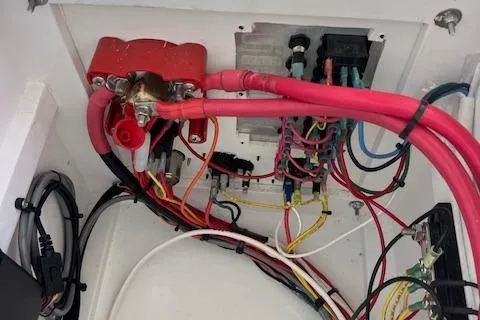 Slide: The Image of Electrical wiring and components inside a 1971 Mariners BAJA 30 boat. - 18