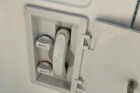 Slide: The Image of Control panel on a 2001 Bayliner 3988 Motoryacht, featuring labeled switches and handle. - 54