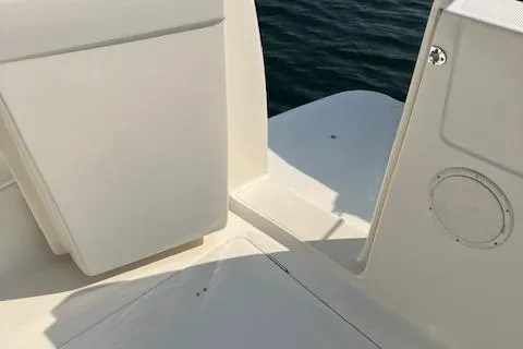 Slide: The Image of 2001 Bayliner 3988 Motoryacht deck area with water view. - 55