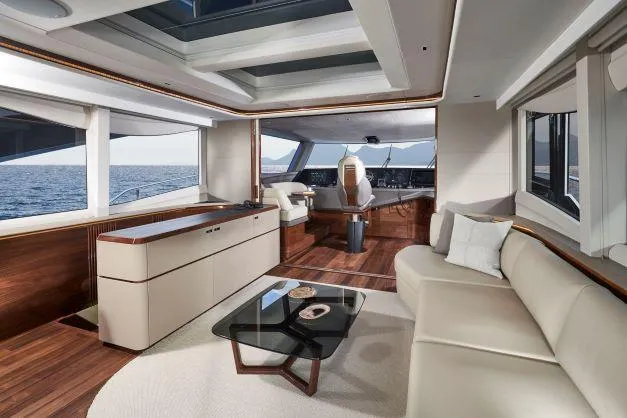Slide: The Image of Luxurious bedroom in the 2026 Princess X80 yacht model. - 10