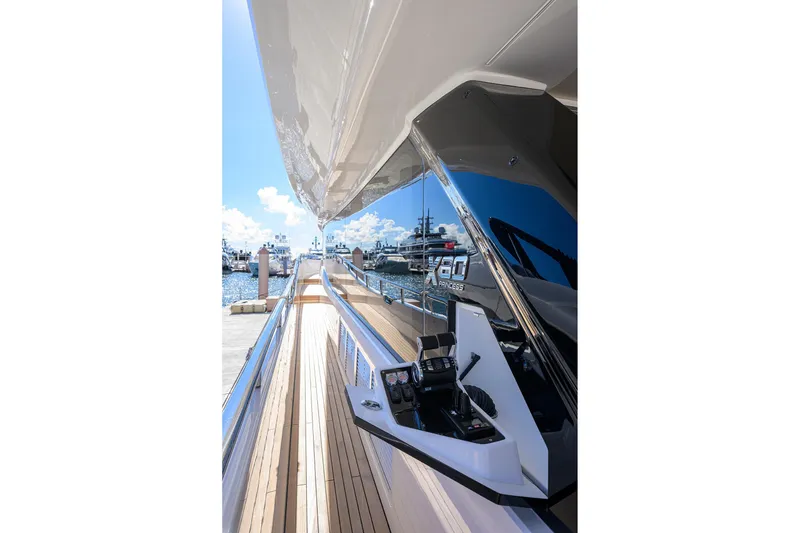 Slide: The Image of Luxury yacht Princess X80 from 2026 docked at harbor. - 43