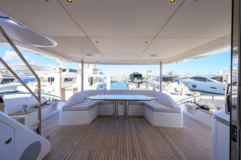 Slide: The Image of Luxurious deck of Princess X80 yacht in harbor, year 2026. - 46