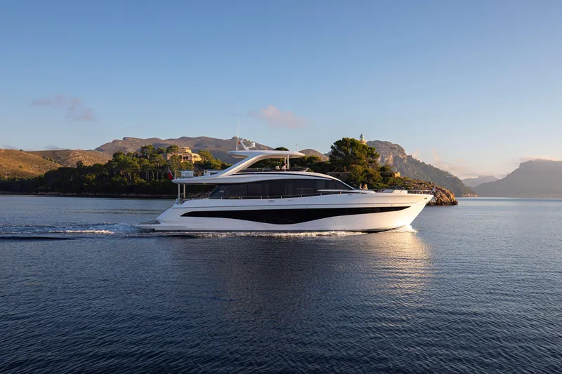 The Image of Luxurious 2026 Princess Y80 yacht cruising on serene waters at sunset. - 0
