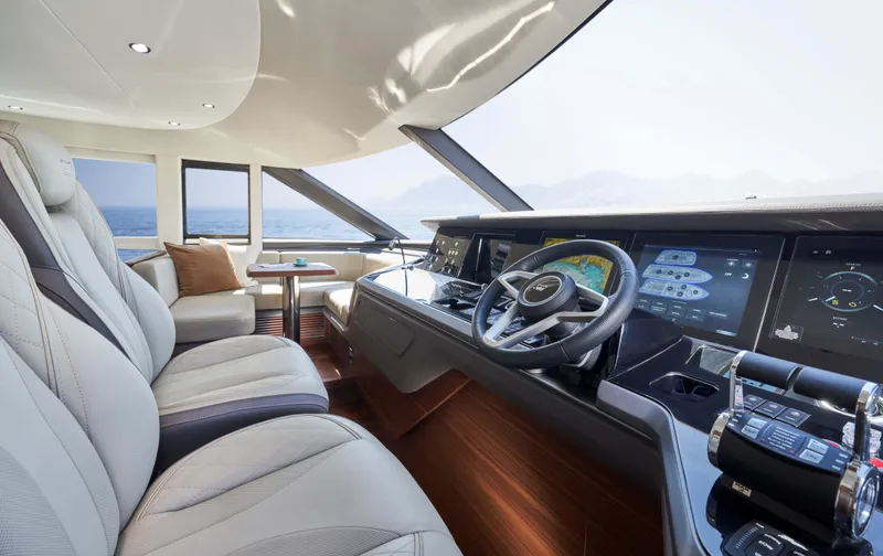 Slide: The Image of Luxurious interior of 2026 Princess Y80 yacht with modern helm and seating. - 8
