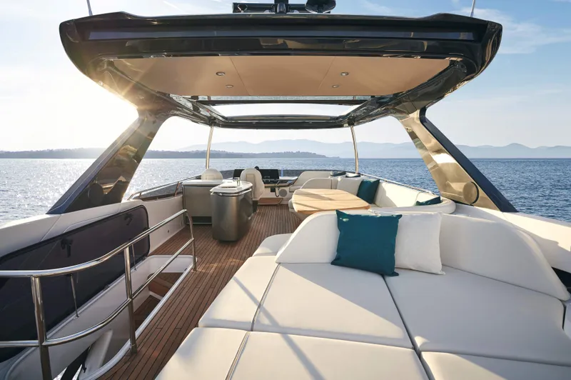 Slide: The Image of Luxurious 2025 Princess F65 yacht interior with elegant seating and ocean view. - 2