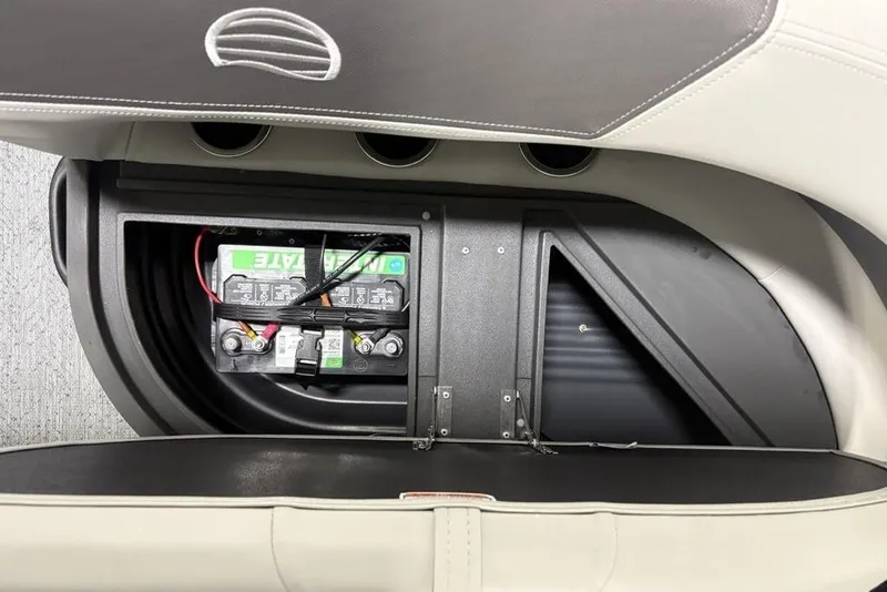 Slide: The Image of Battery compartment of 2026 Sun Tracker Bass Buggy 16 XL Select pontoon boat. - 10