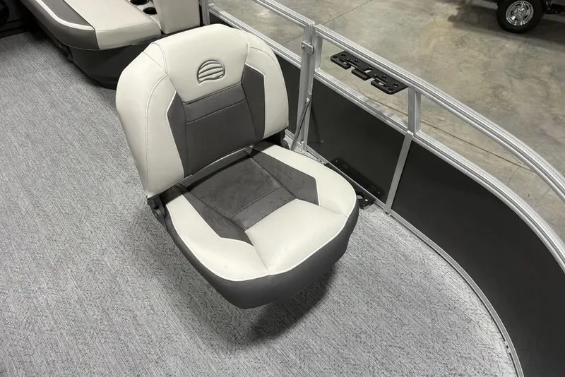 Slide: The Image of 2026 Sun Tracker Bass Buggy 16 XL Select boat seat, gray and white upholstery. - 7