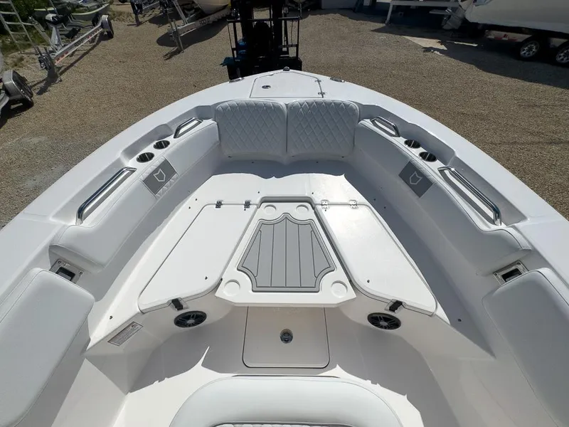 Slide: The Image of 2025 Sea Fox 228 Commander boat interior with seating and storage compartments. - 19