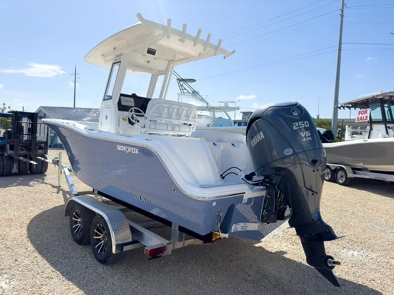 Slide: The Image of 2025 Sea Fox 228 Commander boat with Yamaha 250 V6 engine on trailer. - 4