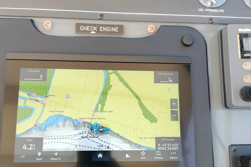 Slide: The Image of Navigation system on a 1995 Tiara Yachts 2900 Open, displaying a marine map. - 24