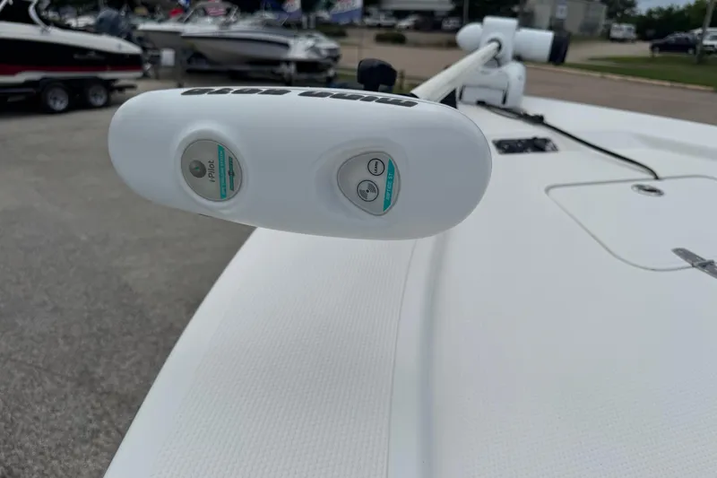 Slide: The Image of 2015 BlackJack 224 Bay boat with iPilot trolling motor on deck. - 26