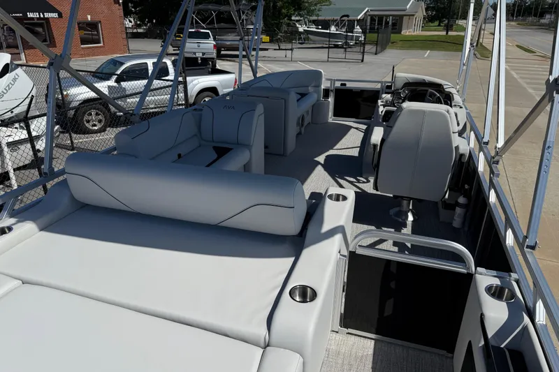 Slide: The Image of 2026 Avalon Venture 85 Versatile rear bench boat with spacious seating and modern design. - 35